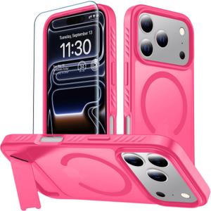 MOZOTER for iPhone 17 Pro Max Case with Kickstand,[Compatible with MagSafe] [12FT Military Grade Protection] Slim Translucent Matte Shockproof Phone Case,6.9",Rosered