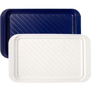 TP Grilling Prep and Serve Trays, 17" BBQ Tray for Meat Marinating and Food Plating, Melamine Serving Platters Set of 2 Grilling Accessories, Blue and White (17" x 10.5")