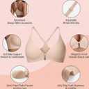 Front Closure Bras for Women Magnetic Deep V Bra Racerback Wireless Seamless Bralettes Comfy No Underwire Jelly Bra (Beige, S)