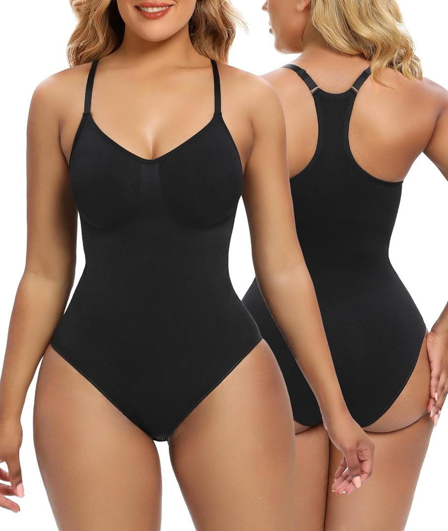 SHAPERX Bodysuit for Women Tummy Control Shapewear Racerback Seamless Sculpting Body Shaper Tank Top (Small-Medium, Black)