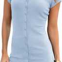 Saodimallsu Womens Button Down Mini Dress Summer Sleeveless Bodycon Casual Knit Short Cardigan Sweater Dresses (Blue, S)