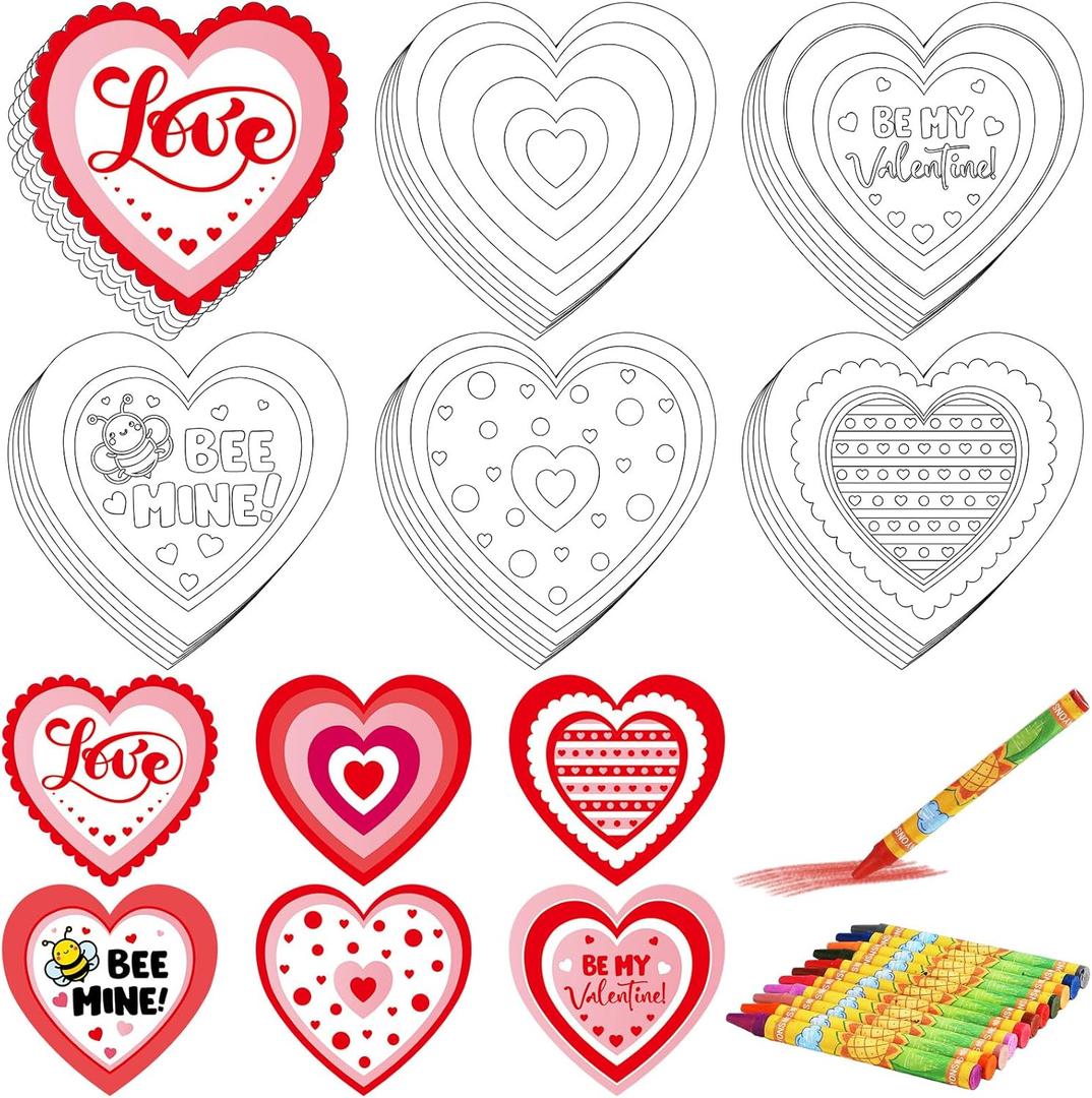 Gemscream 30 Pcs Valentine Crafts Color Your Own Heart Magnets DIY Heart Magnet Ornaments Craft Kits for Valentine Day Activities Party
