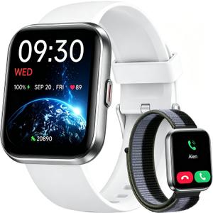 Woneligo Smart Watch for Women, Answer/Make Calls, Alexa Built-in, 1.85" Touch Screen Fitness Tracker for Android & iPhone, Heart Rate/Sleep/SpO2 Monitor Smartwatch, Waterproof (White)