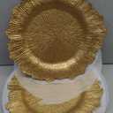 WUWEOT 12 Pack Gold Charger Plates, 13" Round Plastic Reef Plate Chargers with Flora Reef Design for Wedding Dinner Party Decoration