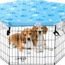 KOOLTAIL Dog Playpen Cover - Universal Pet Crate Cover for Indoor & Outdoor Sun/Rain Proof Provides Shade Security Kennel Cover Fits 24 Inches Pen with 8 Panels (Playpen Not Included) Blue