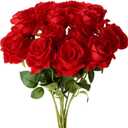 Red Roses Artificial Flowers 15 PCS, Fake Roses Silk Flowers with Long Stems, Faux Rose for Wedding Centerpieces, Home Decor, Indoor Floral Arrangements, Party Decor, DIY Bouquet (Red)