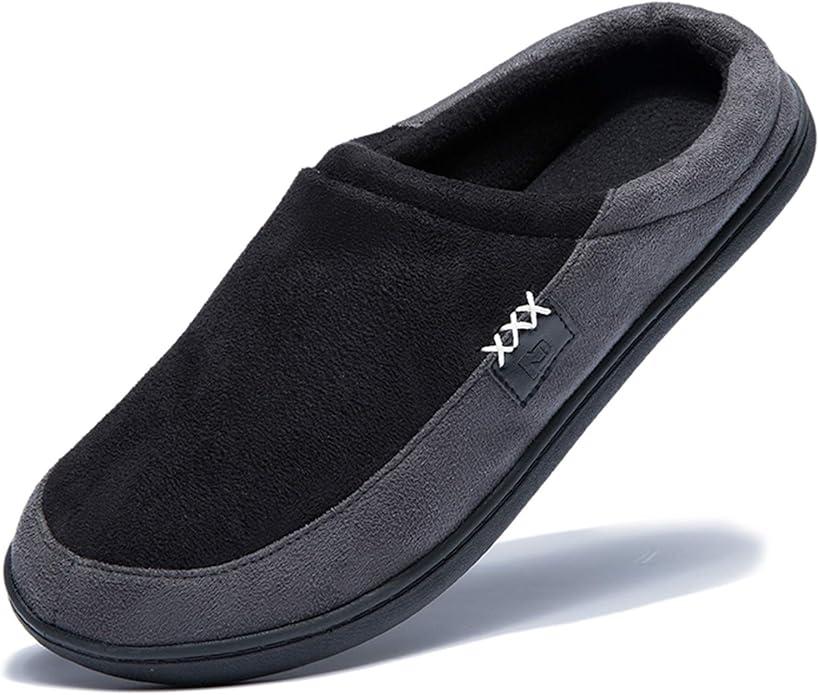 NewDenBer Men's Warm Memory Foam Suede Plush Fleece Lined Slip on Indoor Outdoor Clog House Slippers 10.5-11