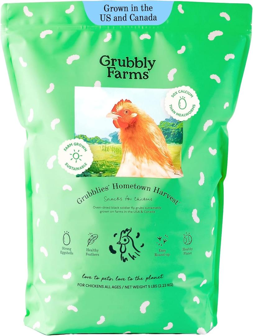 Grubblies - Black Soldier Fly Larvae for Chickens - Chicken Treats Grown in The US and Canada - for Strong Eggshells and Healthy Feathers - Grubblies Hometown Harvest 5LB (5 Pound (Pack of 1))