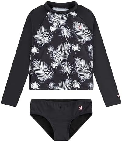 Hurley Girls Long Sleeve Rash Guard 2-Piece Swimsuit Size 10-11 Years