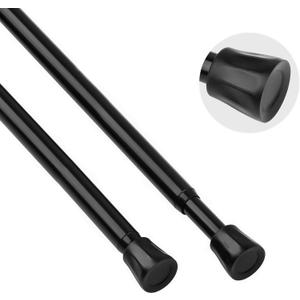 TYRON Curtain Tension Rod 17 to 28 Inch, Adjustable Spring Loaded Curtain Rod, Expandable Window Curtain Rod Tension for Kitchen, Wardrobe, Cupboard, Closet (Black, 2 Pack)