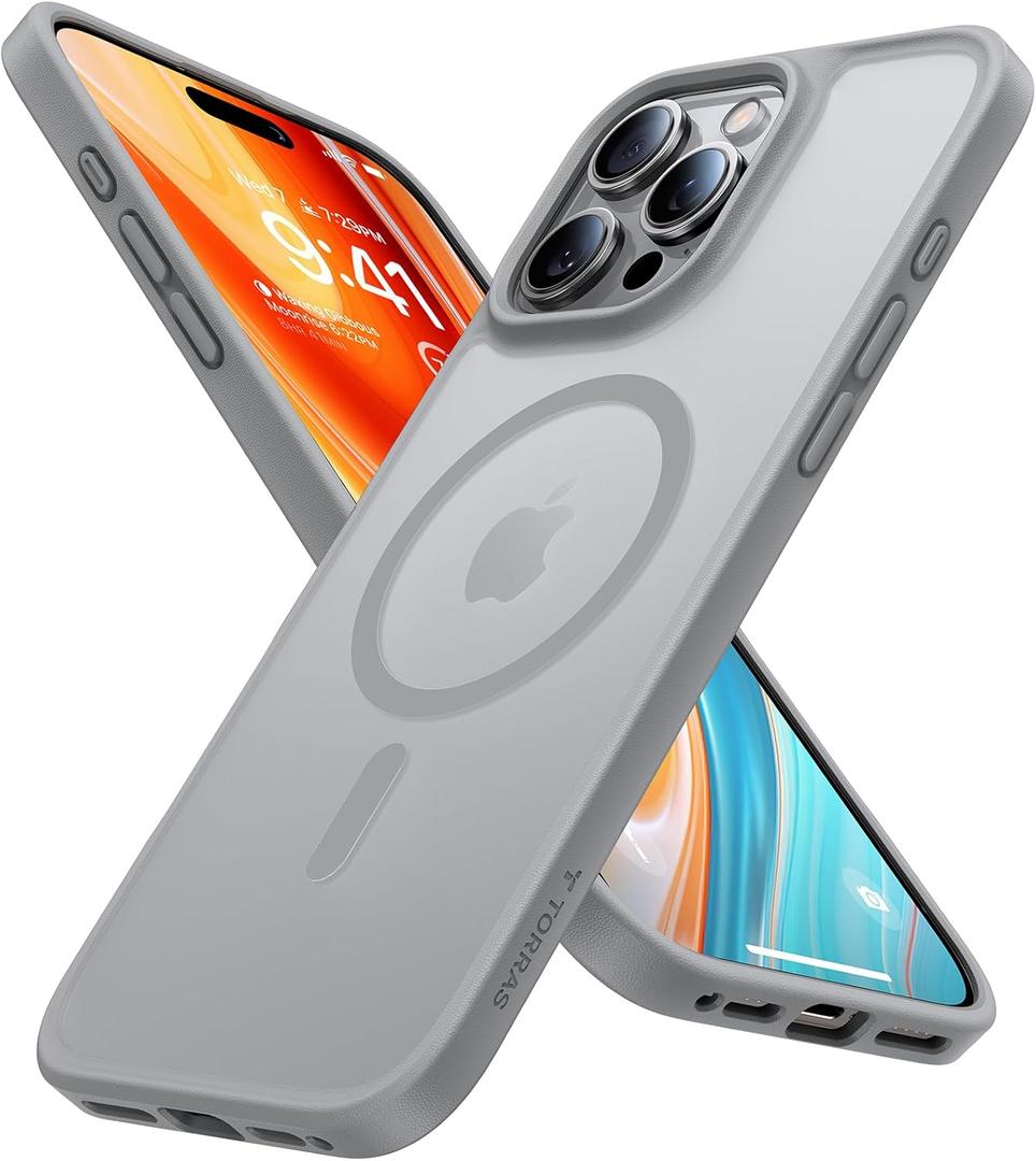 TORRAS Stronger Magnetic & Shockproof for iPhone 16 Pro Case, Military Grade Drop Protection, Compatible with MagSafe, for iPhone 16 Pro Case Slim, Translucent Matte Natural Titanium Gray