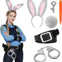5 Pcs Zoo City Rabbit Costume Accessories Police Role Play Toys Set for Halloween Cosplay Include Carrots Pen Rabbit Ears Headband Belts