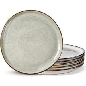 AmorArc Ceramic Plates Set of 6, 8.5 Inch Handmade Reactive Glaze Stoneware Plates set for Dessert, Salad, Appetizer,Dinner, Microwave & Dishwasher Safe, Scratch Resistant (Green Wheat)
