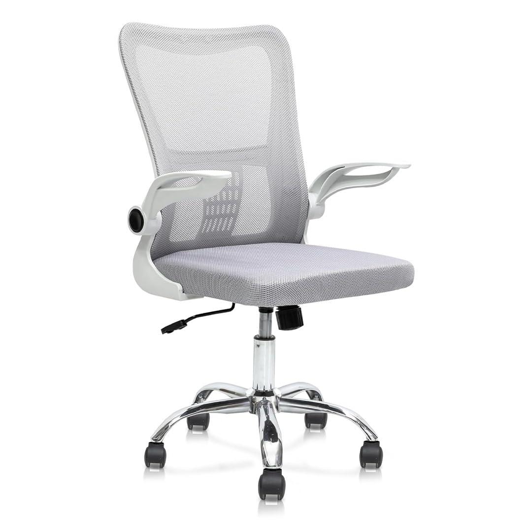 Silent Adjustable Rolling Office Chair With Back Support, White