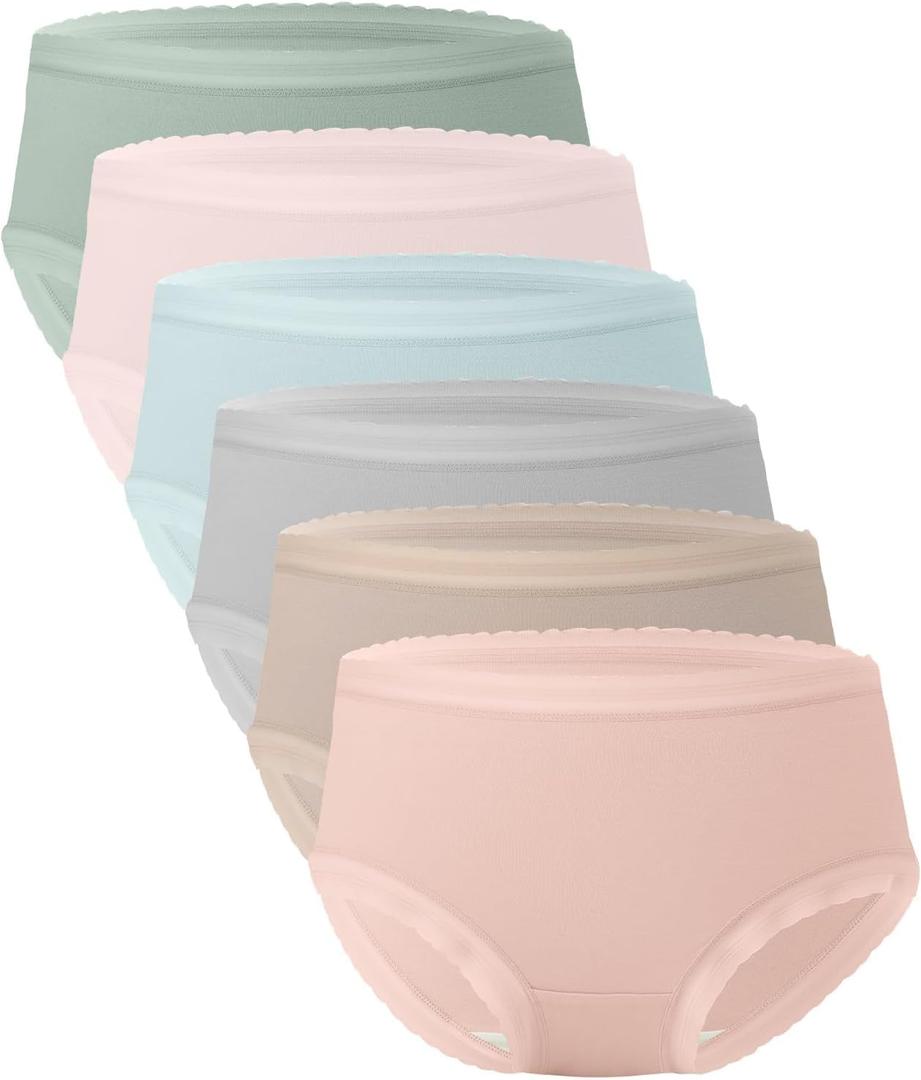 BAMBOO COOL Womens Underwear Soft Lace Panties Hipster Ladies Underpants Full Coverage Briefs, 6-Pack, Size: