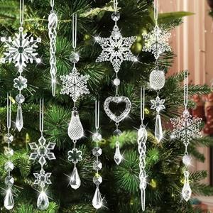 Crystal Ornaments Christmas Tree Decorations - 21pcs Christmas Tree Ornaments Sparkling Dazzling Festival Party Decoration Crystal Snowflake Design Hanging Ornament Holiday Season Home Decor (Transparent)