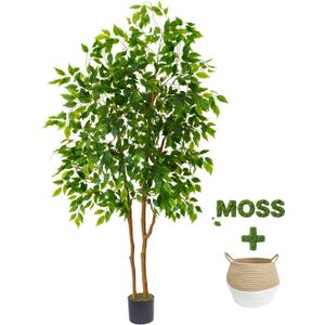 Artificial Ficus Tree 6ft Fake Floor Plant with Woven Basket
