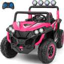 ELEMARA 2 Seater 24V Ride on Toys for Big Kids,Electric Car for Kids w/Parent Remote Control,Heavy-Duty Electric Ride On Truck w/ 4-Wheeler Suspension,5 Mph Max Speed,Bluetooth,Rainbowlight*4,Pink, Large