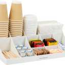 Mind Reader Cup and Condiment Station, Countertop Organizer, Coffee Bar, Kitchen, Stirrers, 17.875"L x 9.5"W x 6.625"H, White