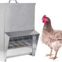 RentACoop Galvanized Chicken Trough Feeder, Weatherproof Poultry Food Dispenser with Lid 25LB Capacity