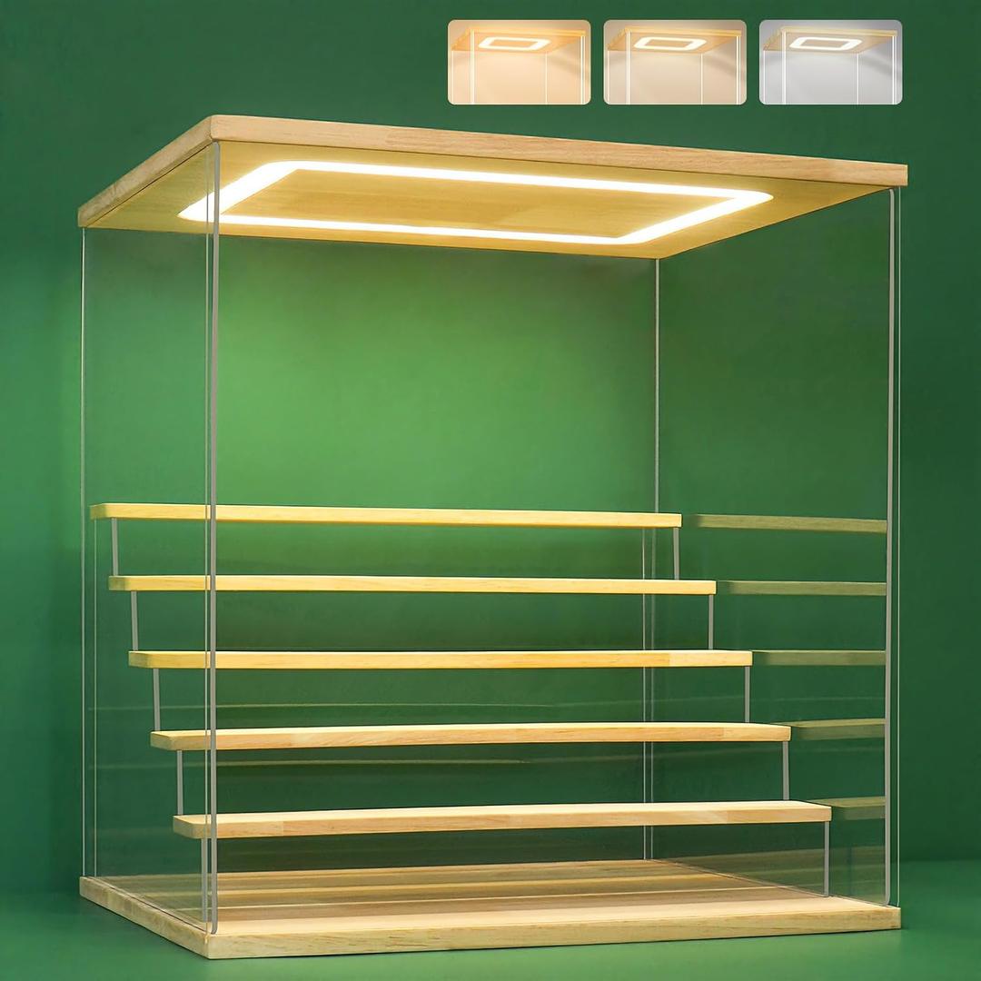 NONEMEY Clear Acrylic Display Case Stand with LED Light 2/3/4/5/6 Tier Storage Box Showcase Dustproof Organizer Box for Collectibles (6Tier 15.7*12.5*16.5inch)