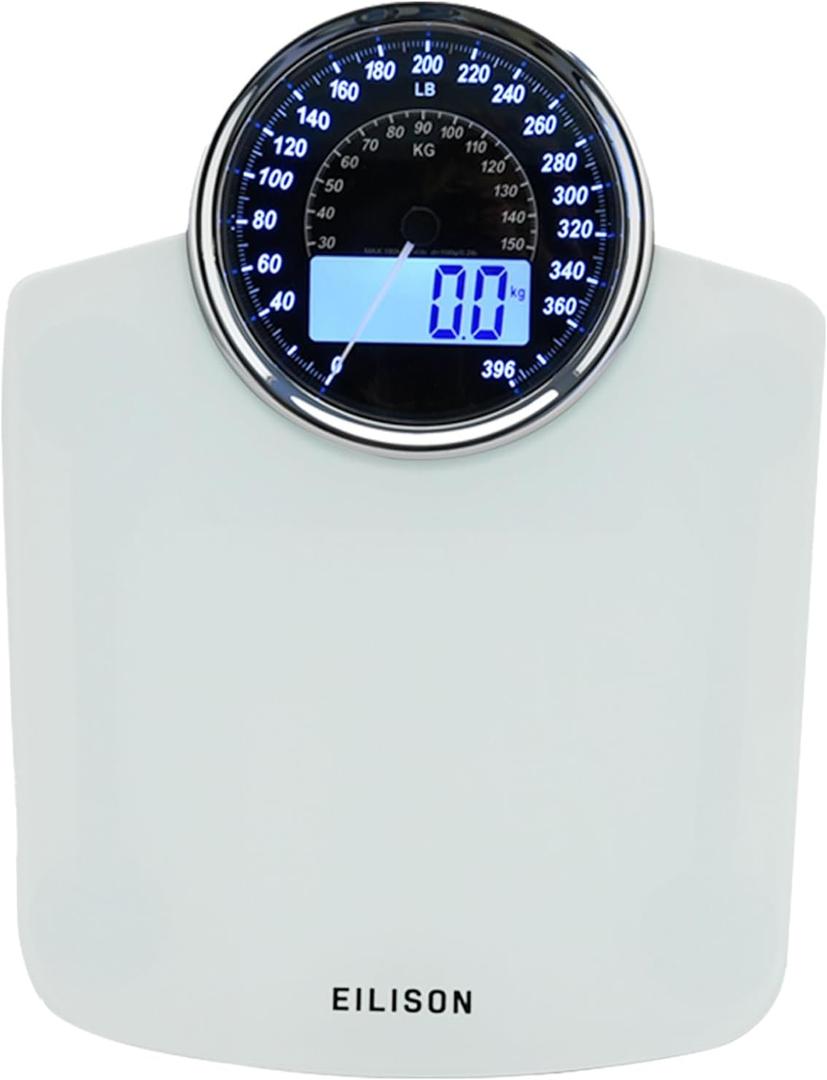 EILISON Highly Advance 2-in-1 Digital & Analog Weighing Scale for Body Weight-400lbs, 4 High Precison GX Sensor Accurate, Thick Tempered Glass, Extra Large Display (White)