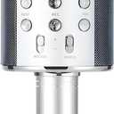 Wireless Bluetooth Karaoke Microphone Portable Handheld Mic Speaker 3-in-1 for All Smartphones Gifts Silver