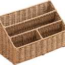 Woven Divided Storage Basket Desk Organizer Tabletop Mail Holder Countertop Paper Woven Basket Home Office Supplies (4 Compartments)