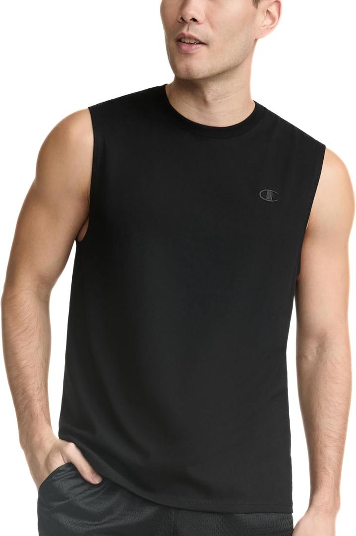 Champion Men's Muscle Tank, Classic Graphic Muscle Tee, Sleeveless T-shirt for Men (Reg. Or Big & Tall) (Large, Black - C Logo)