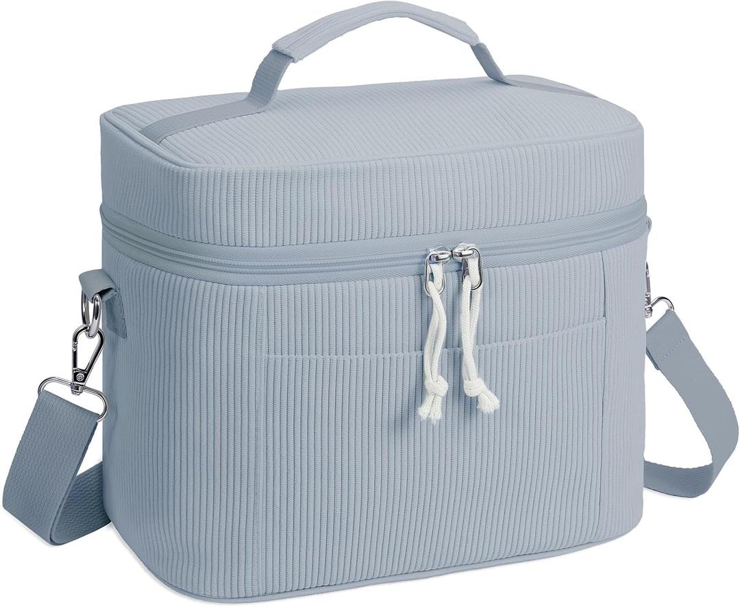 HowFly Lunch Bag Women Lunch Box for Women Cute Corduroy Insulated Lunch Bag Adult Large Cooler Lunch Tote Bags for Work Picnic Beach, Blue