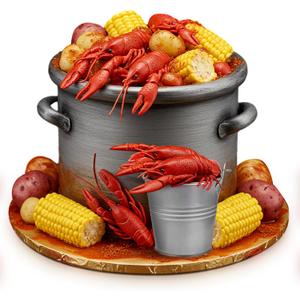 Gemscream 13 Pcs Crawfish Boil Party Supplies Fake Crawfish Party Decorations Lobster Cake Toppers Plastic Crayfish Potato Corn Metal Pail for Lobster Theme Birthday Festival Potluck