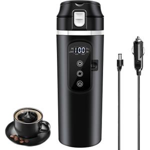DC 12V/24V Car Travel Electric Kettle, 400ml Car Heating Mug with Anti-Spill Lid, Leak-proof, 304 Stainless Steel Liner Portable Coffee Tea Cup Up to 100 Variable Temp Control Bottle
