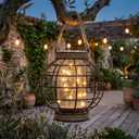 JHY DESIGN Metal Cage LED Lantern Battery Powered,7.3" Tall Cordless Accent Light with 20pcs Fairy Lights.Great for Weddings, Parties, Patio, Events for Indoors/Outdoors.
