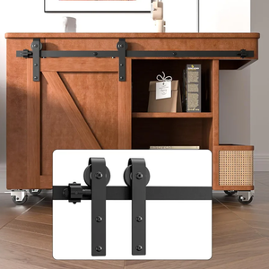 SMARTSTANDARD 4FT Super Mini Cabinet Sliding Barn Door Hardware Kit -Smoothly and Quietly -for TV Stand, Closet, Window -Fit 24" Wide Door Panel -J Shape Hanger (NO Cabinet)