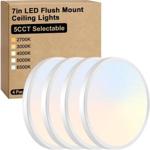 Brightever 7 Inch Flush Mount Ceiling Light, 12W 1200LM LED Ceiling Light Fixtures, 2700K/3000K/4000K/5000K/6500K Color Selectable, 0.67 Inch Ultra Thin Flat Ceiling Lights for Bedroom Kitchen Pantry, 5CCT-White, 7 Inch-4 Packs