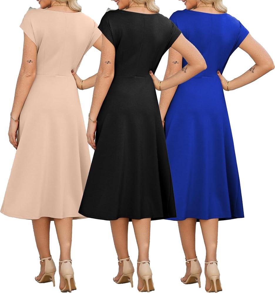 Bttup Cocktail Party Dresses for Women Short Sleeve Ruched Waist Sexy Slim Fit A-Line Semi Formal Dress Wedding Guest Dinner Royal Blue, 2 XL