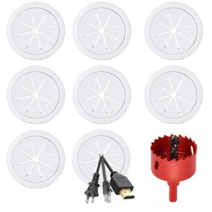 2 Inch (50 mm) Desk Grommet - 8 Pieces Cable Cover, ABS Plastic Cord Hole Cover with Hole Saw for Wires Through Countertop, White