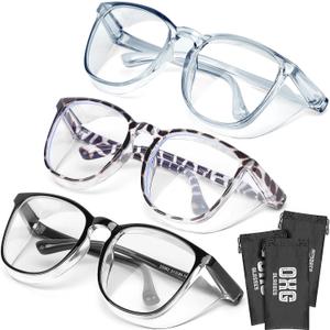 OXG 3 Pack Stylish Safety Glasses, ANSI Z87+ Anti Fog Safety Goggles Blue Light Blocking Protective Eyewear for Nurses (Leopard+black+olive Green)