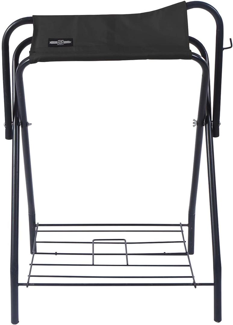 Harrison Howard Saddle Stand Freestanding Full-Size Portable Floor Horse Saddle Rack with Fabric Adds Protection to Underside of Saddle Prevents Bar Indentations Secure Saddle Saddle Black