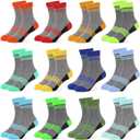 GENTABY Boys Girls Crew Socks-12 pairs Athletic Colorful Cushioned Comfortable Soft Socks For Active Kids Aged 4-6
