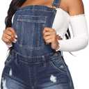 Women's Sexy Distressed Denim Shortall Romper Ripped Denim Jeans Bib Overall Jumpsuits (Medium, Blue)