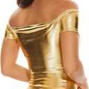 Women's Shiny Metallic Crop Tops Off Shoulder Tube Bra for Raves, Festivals, Costumes (M)