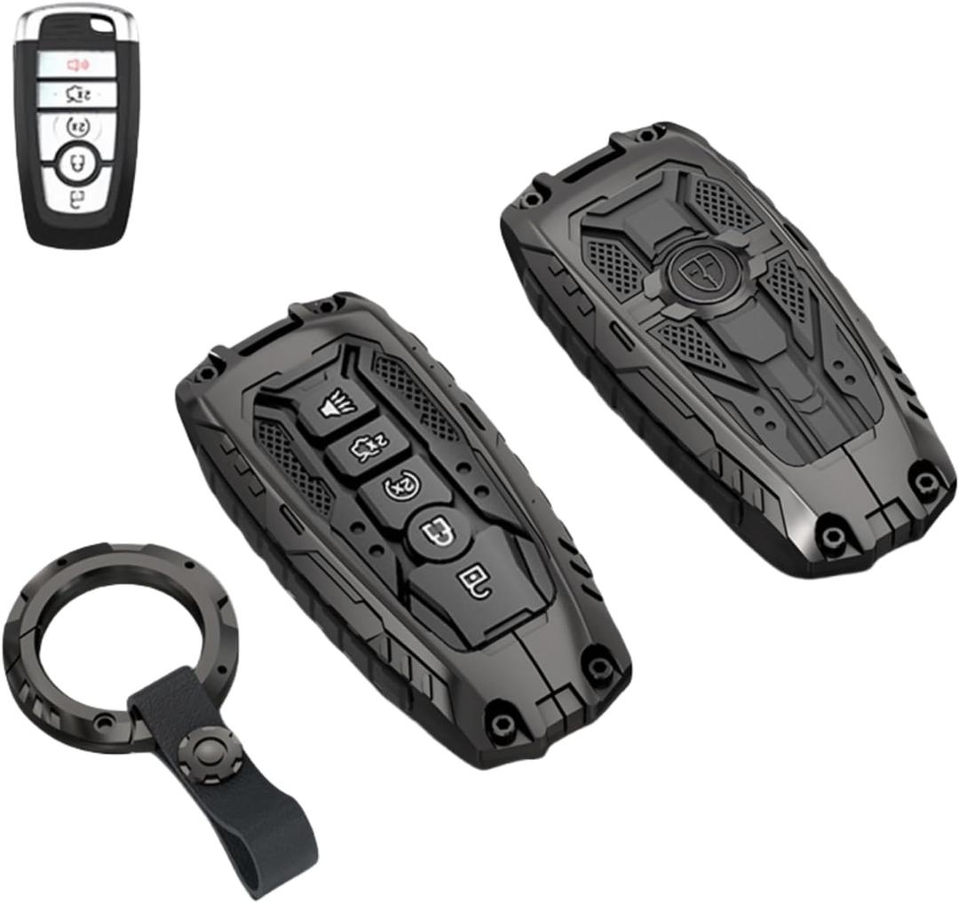 Heavy Key Fob Cover Case Protector for Ford, Keychain, Accessories for Ford Explorer Fusion Escape Edge Expedition F150 F250 F350 F450 F550 Maverick Mustang 3/4/5 Buttons (Model-A Black)