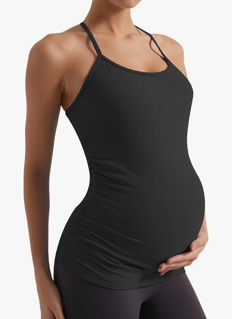 Maternity Tank Top for Women Spaghetti Strap Pregnancy Tops Sleeveless Comfortable Crew Neck Yoga Shirt, Size: L