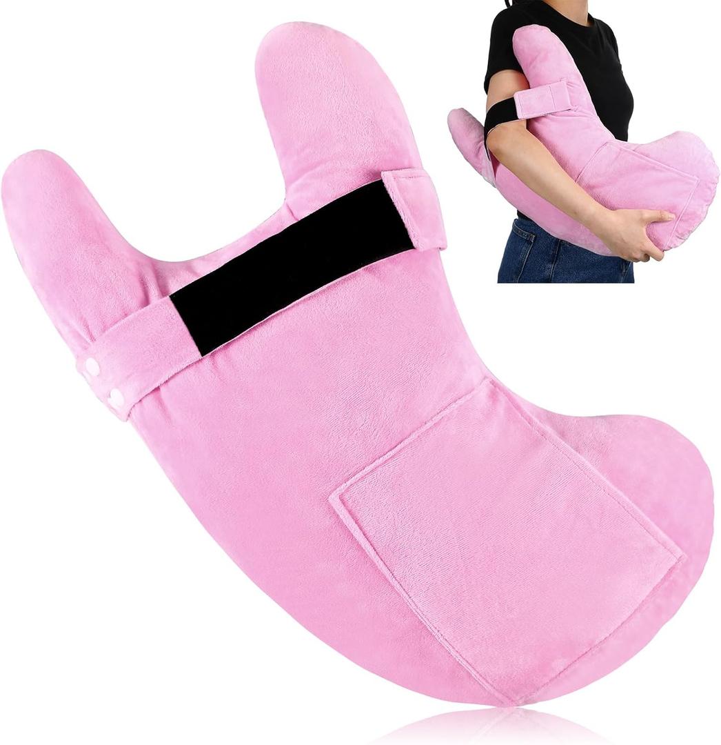 TrelaCo Post Shoulder Surgery Pillow with Pocket, Rotator Cuff Pillow Pain Relief for Sleeping, After Shoulder Surgery Must Haves for Arm Pressure Relief(Pink)