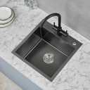 POPFLY 18 x 18 Inch Drop In Bar Prep Sink, 304 Stainless Steel Top mount Handmade Single Bowl Sink 9 Inche Deep Small Kitchen Sink with 2 Hole, Black