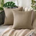 MIULEE Pack of 2 Decorative Outdoor Solid Waterproof Throw Pillow Covers Faux Linen Garden Farmhouse Cushion Cases for Patio Tent Balcony Couch Sofa 20x20 Inch Taupe Grey