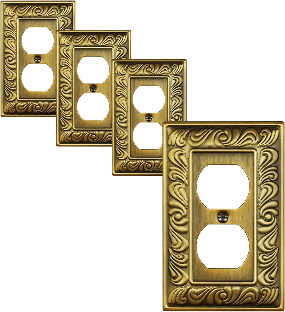 4-Pack Duplex Outlet Cover Plate, Paisley Pattern Antique Brass Metal Wall Plates for Electrical Outlets, 1 Gang Receptacle Cover, Decorative Switch Plates and Outlet Covers 4-Pack Duplex Outlet Cover Plate, Paisley Pattern Antique Brass Metal Wall Plates for Electrical Outlets, 1 Gang Receptacle Cover, Decorative Switch Plates and Outlet Covers