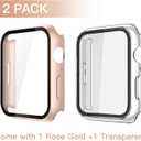 Misxi 2 Pack Tempered Glass Case Compatible for Apple Watch Series 9 Series 8 Series 7 45mm, Hard PC Screen Protector Overall Protection Scratch-Resistant Cover for iWatch, 1 Rose Gold + 1 Transparent