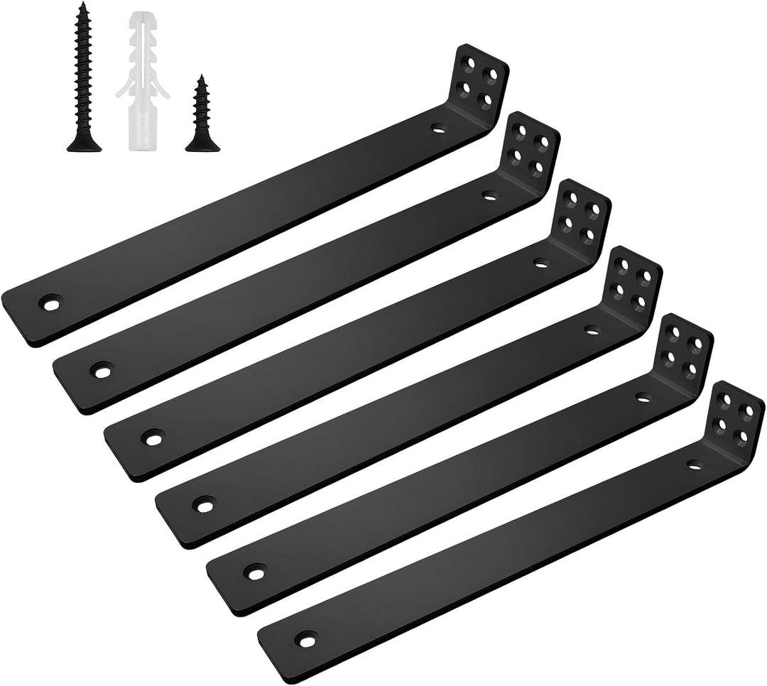 Shelf Brackets 12 inch, Heavy Duty Shelf Bracket 6 Pack L Brackets Black Metal Wall Bracket for Shelves Support Bracket with Screws